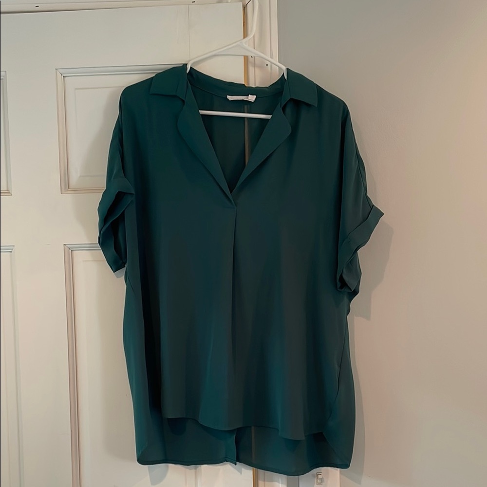 Lush Teal Button-Up Blouse